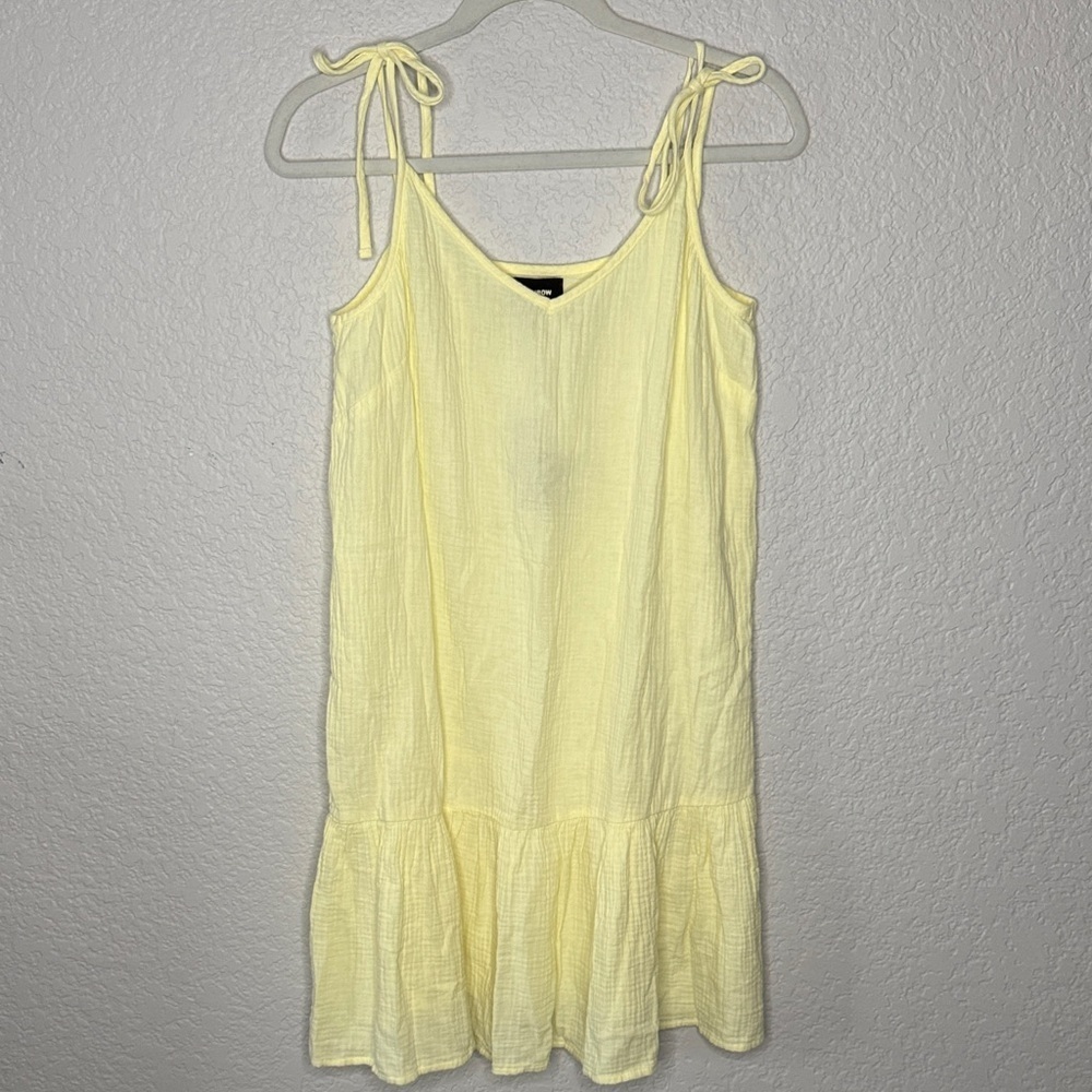 Monrow Organic Cotton Gauze Sleeveless Easy Dress in Lemon Size Large - Picture 2 of 8